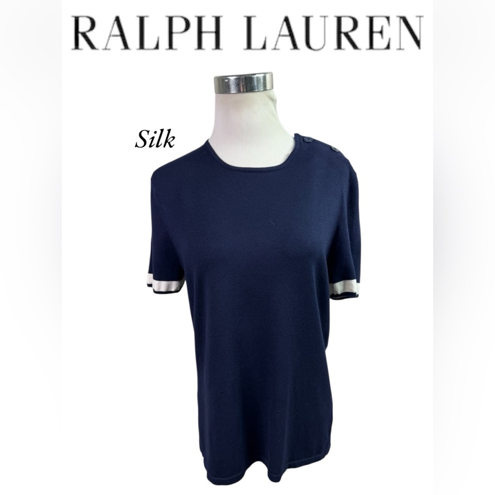Ralph Lauren Silk Knit Navy Boatneck Top